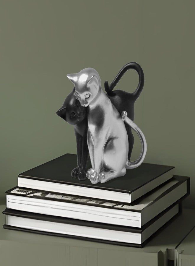 JOOMBE Black and Silver Cat Statue, Couple Sculpture Decor, Creative Art Multi-Color Cat Sculpture, Modern and Simple Home Living Room Decoration, Valentine's Day Gift for Women - Image 2